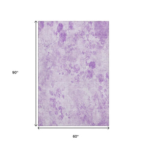 HomeRoots 5' X 8' Floral Lavender Ivory Area Rug - Washable, UV Protected, Stain Resistant for Home Spaces 657721