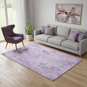 HomeRoots 5' X 8' Floral Lavender Ivory Area Rug - Washable, UV Protected, Stain Resistant for Home Spaces 657721
