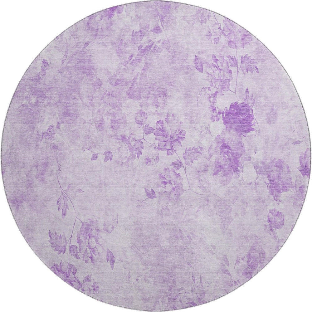 HomeRoots 8' Lavender and Ivory Floral Round Rug - Washable, UV Protected, Soft & Durable for Busy Homes! 657722