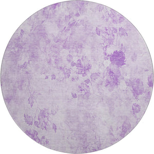HomeRoots 8' Lavender and Ivory Floral Round Rug - Washable, UV Protected, Soft & Durable for Busy Homes! 657722
