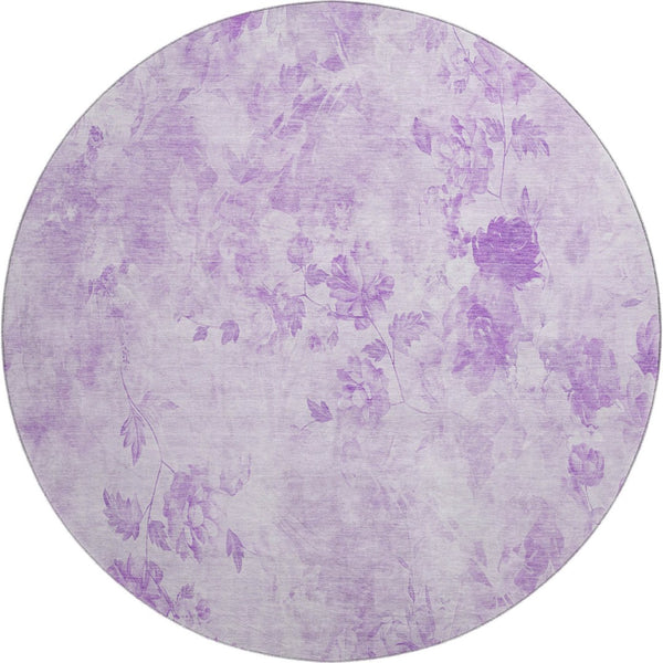 HomeRoots 8' Lavender and Ivory Floral Round Rug - Washable, UV Protected, Soft & Durable for Busy Homes! 657722