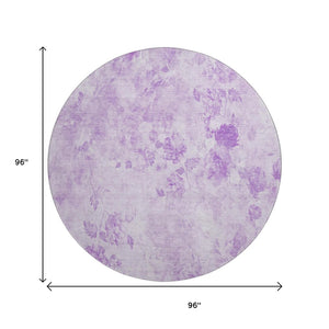 HomeRoots 8' Lavender and Ivory Floral Round Rug - Washable, UV Protected, Soft & Durable for Busy Homes! 657722