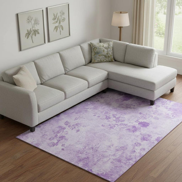 HomeRoots 8' X 10' Floral Elegance Area Rug - Lavender & Ivory, Washable, UV Protected, Perfect for Families! 657723