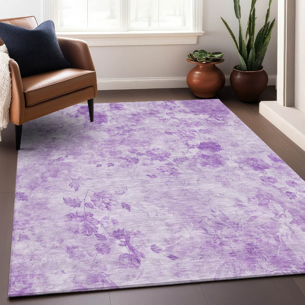 HomeRoots 9' X 12' Lavender Floral Area Rug – Washable, Stain Resistant, UV Protected for High-Traffic Homes 657724