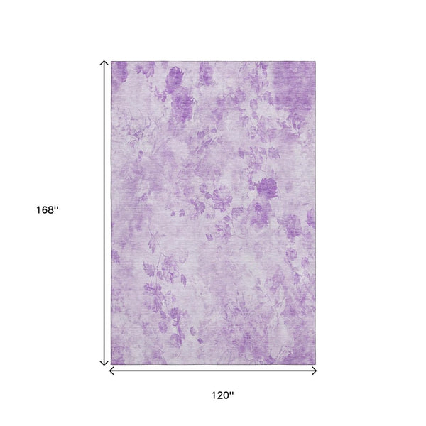HomeRoots 10' X 14' Floral Area Rug in Lavender & Ivory – Washable, UV Protected, Perfect for Family Spaces! 657725