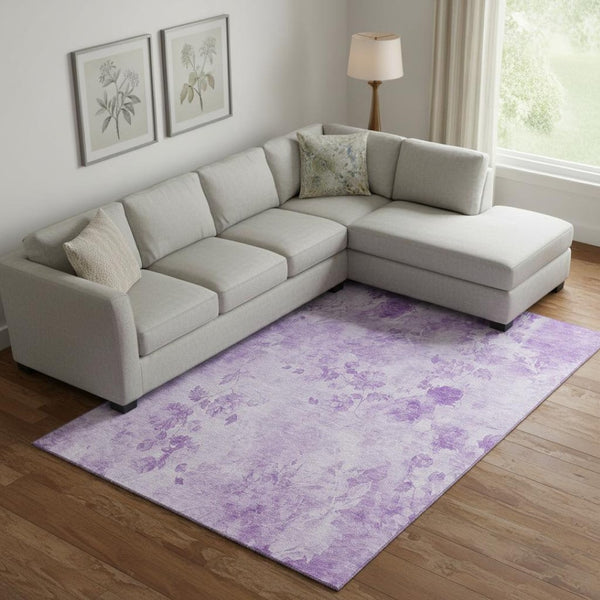 HomeRoots 10' X 14' Floral Area Rug in Lavender & Ivory – Washable, UV Protected, Perfect for Family Spaces! 657725
