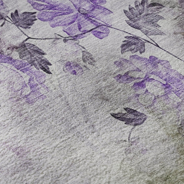HomeRoots 8' Elegant Floral Washable Round Rug in Purple, Gray & Ivory – Durable, UV-Protected & Stylish! 657728