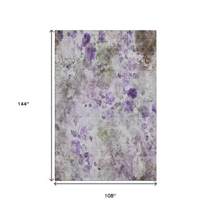 HomeRoots 9' X 12' Elegant Floral Washable Area Rug - Soft Purple, Gray, Ivory with UV Protection & Durability 657730