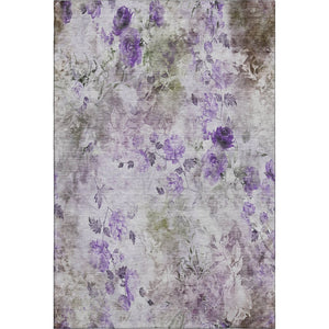HomeRoots 9' X 12' Elegant Floral Washable Area Rug - Soft Purple, Gray, Ivory with UV Protection & Durability 657730
