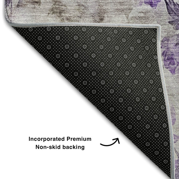 HomeRoots 9' X 12' Elegant Floral Washable Area Rug - Soft Purple, Gray, Ivory with UV Protection & Durability 657730