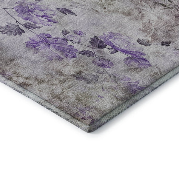 HomeRoots 9' X 12' Elegant Floral Washable Area Rug - Soft Purple, Gray, Ivory with UV Protection & Durability 657730