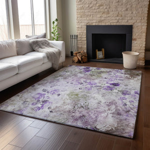 HomeRoots 9' X 12' Elegant Floral Washable Area Rug - Soft Purple, Gray, Ivory with UV Protection & Durability 657730