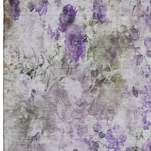 HomeRoots 9' X 12' Elegant Floral Washable Area Rug - Soft Purple, Gray, Ivory with UV Protection & Durability 657730