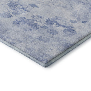 HomeRoots 8' Sky Blue Floral Washable Round Rug - Stylish, Durable, UV Protected for Family & Play Areas 657734
