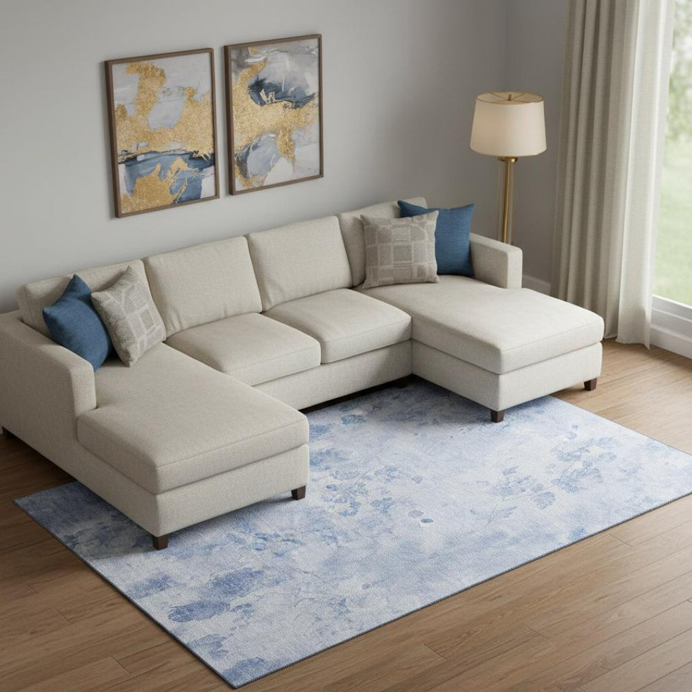 HomeRoots 8' X 10' Sky Blue & Ivory Floral Washable Area Rug with UV Protection – Perfect for Busy Homes! 657735