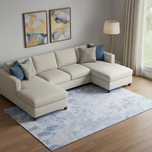 HomeRoots 8' X 10' Sky Blue & Ivory Floral Washable Area Rug with UV Protection – Perfect for Busy Homes! 657735