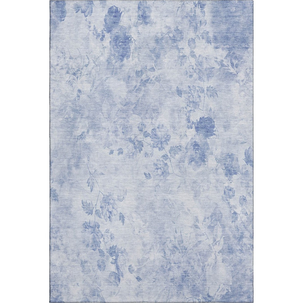 HomeRoots 8' X 10' Sky Blue & Ivory Floral Washable Area Rug with UV Protection – Perfect for Busy Homes! 657735