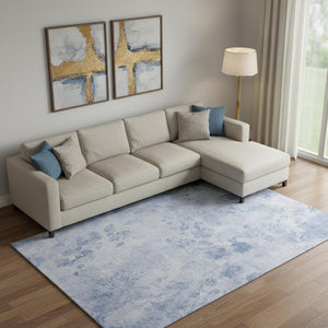 HomeRoots 9' X 12' Sky Blue Floral Area Rug – Washable, UV Protected, Stain Resistant for Family Living Spaces 657736