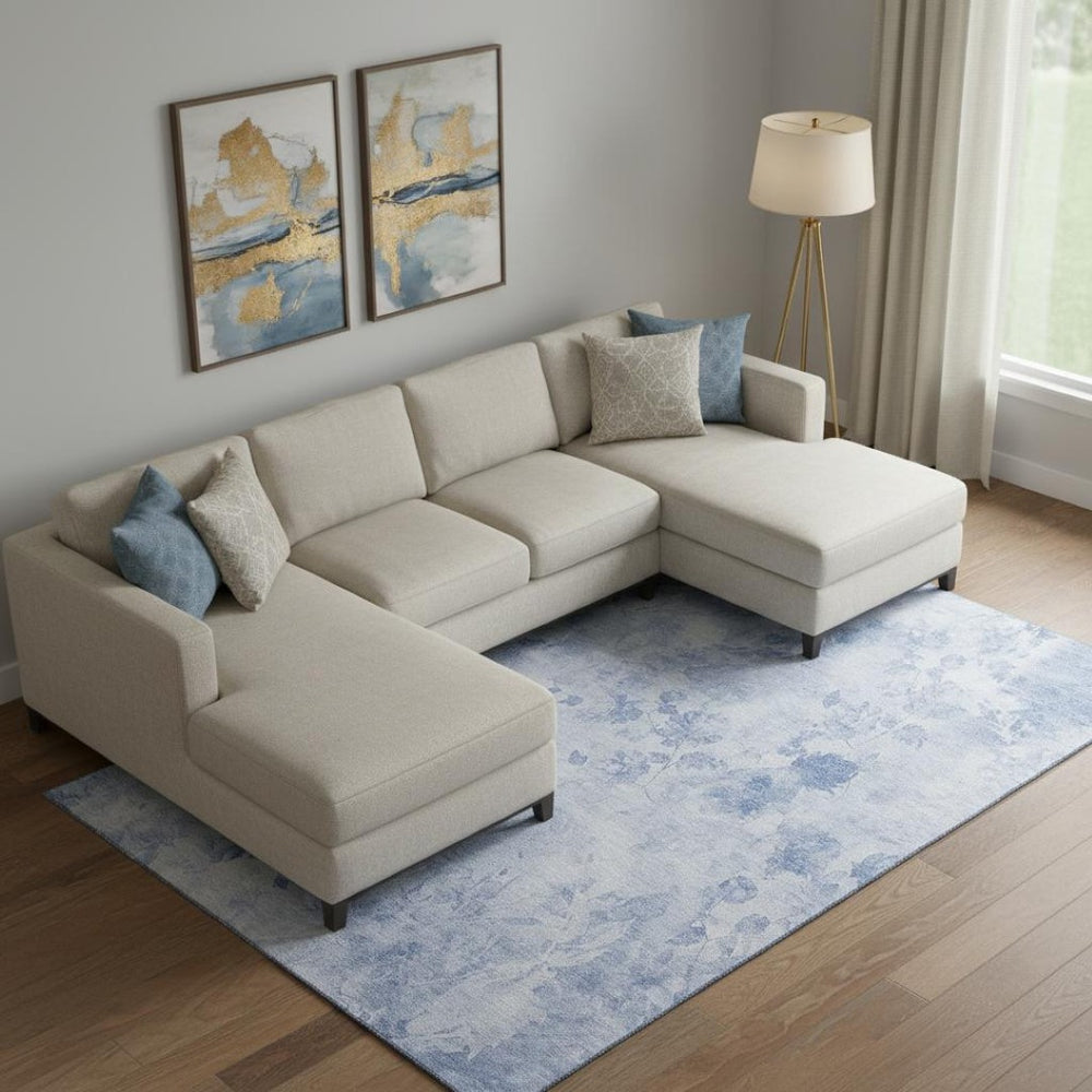 HomeRoots 10' X 14' Elegant Sky Blue & Ivory Floral Area Rug – Washable, UV Protected, Perfect for High-Traffic Spaces 657737