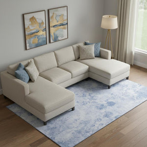 HomeRoots 10' X 14' Elegant Sky Blue & Ivory Floral Area Rug – Washable, UV Protected, Perfect for High-Traffic Spaces 657737