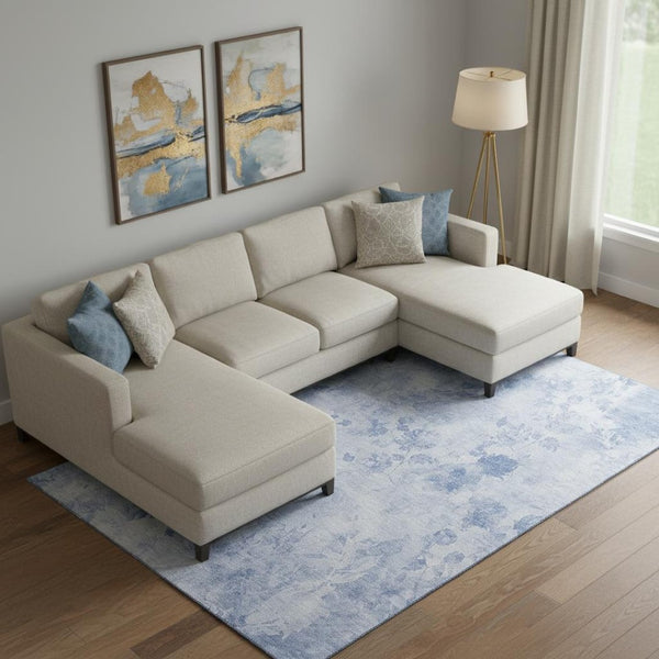 HomeRoots 10' X 14' Elegant Sky Blue & Ivory Floral Area Rug – Washable, UV Protected, Perfect for High-Traffic Spaces 657737