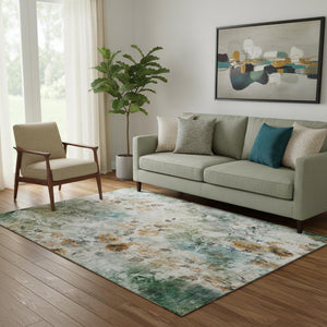 HomeRoots 5' X 8' Teal Floral Area Rug with Copper Accents - Washable, UV-Protected & Stain-Resistant Design 657739