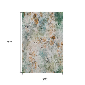 HomeRoots 10' X 14' Teal Copper Floral Area Rug – Washable, UV-Protected, Durable Design for Busy Homes 657743