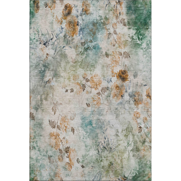 HomeRoots 10' X 14' Teal Copper Floral Area Rug – Washable, UV-Protected, Durable Design for Busy Homes 657743