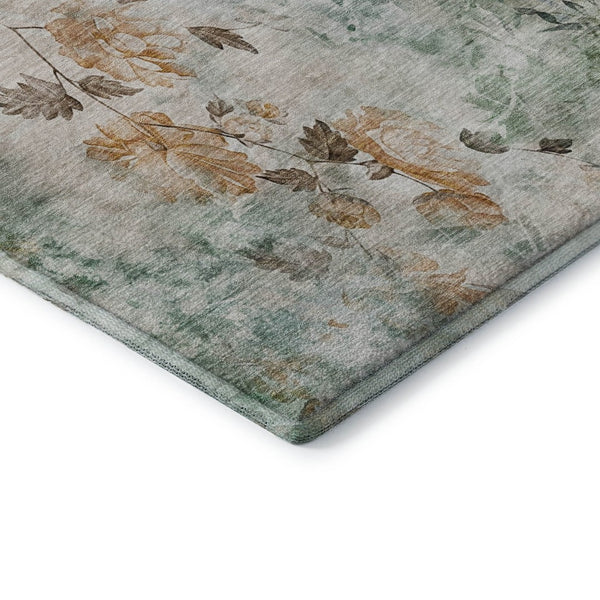 HomeRoots 10' X 14' Teal Copper Floral Area Rug – Washable, UV-Protected, Durable Design for Busy Homes 657743