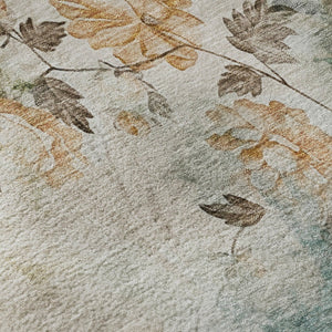 HomeRoots 10' X 14' Teal Copper Floral Area Rug – Washable, UV-Protected, Durable Design for Busy Homes 657743