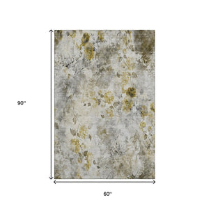 HomeRoots 5' X 8' Floral Area Rug in Taupe, Gold & Ivory – Washable, UV-Protected & Perfect for High-Traffic Areas 657745