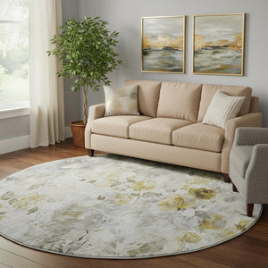 HomeRoots 8' Elegant Floral Washable Round Rug with UV Protection - Durable, Easy-Care, Perfect for Any Room! 657746