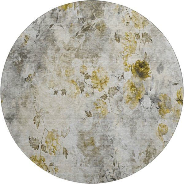 HomeRoots 8' Elegant Floral Washable Round Rug with UV Protection - Durable, Easy-Care, Perfect for Any Room! 657746