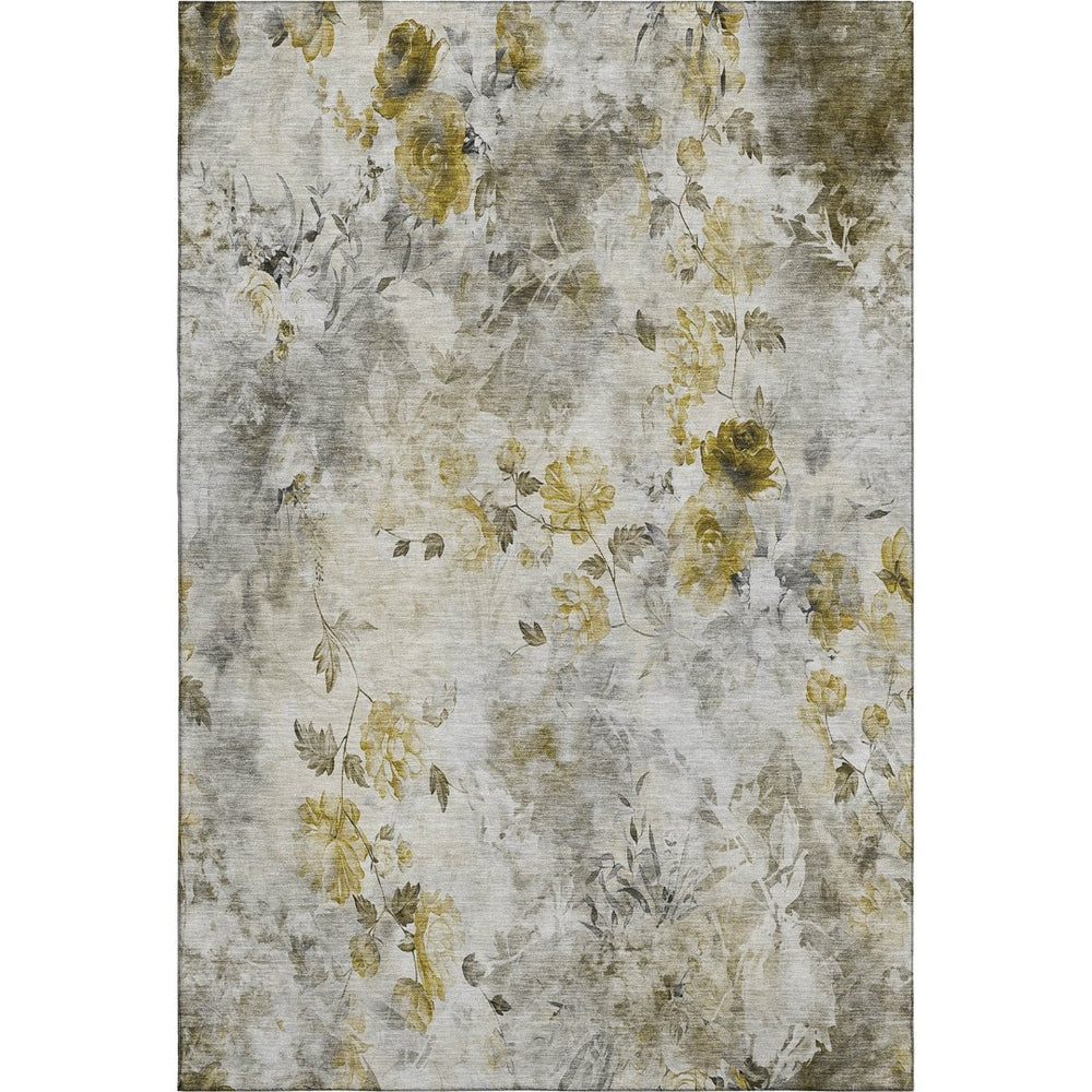 HomeRoots 8' X 10' Floral Area Rug in Taupe, Gold & Ivory - Washable, Stain Resistant & UV Protected Beauty 657747