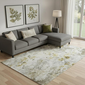HomeRoots 9' X 12' Elegant Taupe Gold Ivory Floral Area Rug - Washable, Stain-Resistant & UV Protected Perfect for Homes 657748