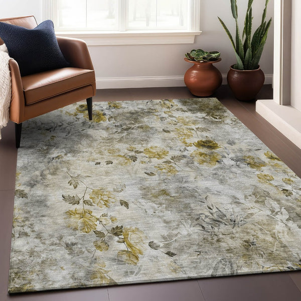 HomeRoots 9' X 12' Elegant Taupe Gold Ivory Floral Area Rug - Washable, Stain-Resistant & UV Protected Perfect for Homes 657748
