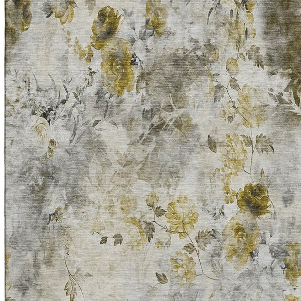 HomeRoots 9' X 12' Elegant Taupe Gold Ivory Floral Area Rug - Washable, Stain-Resistant & UV Protected Perfect for Homes 657748