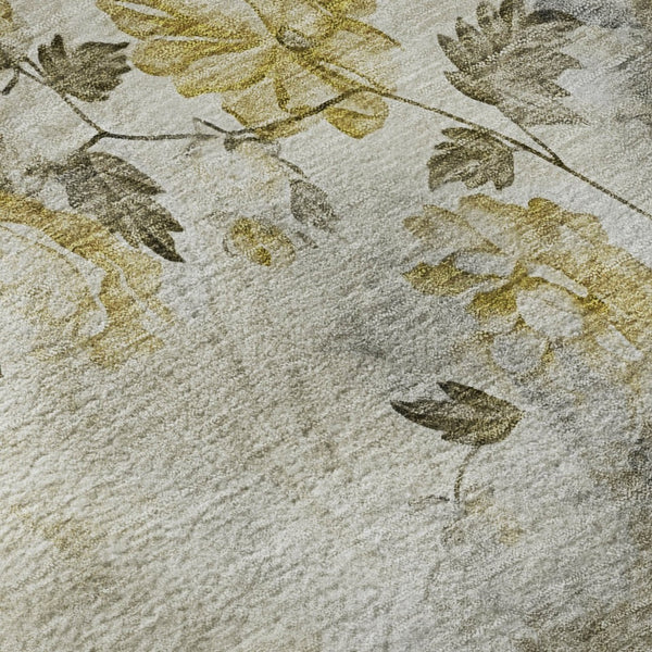 HomeRoots 10' X 14' Elegant Taupe Gold Ivory Floral Area Rug – Washable, UV Protected, Stain-Resistant Design 657749