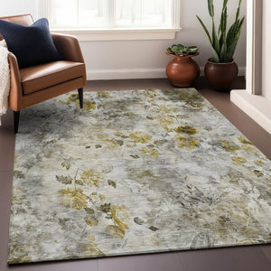 HomeRoots 10' X 14' Elegant Taupe Gold Ivory Floral Area Rug – Washable, UV Protected, Stain-Resistant Design 657749