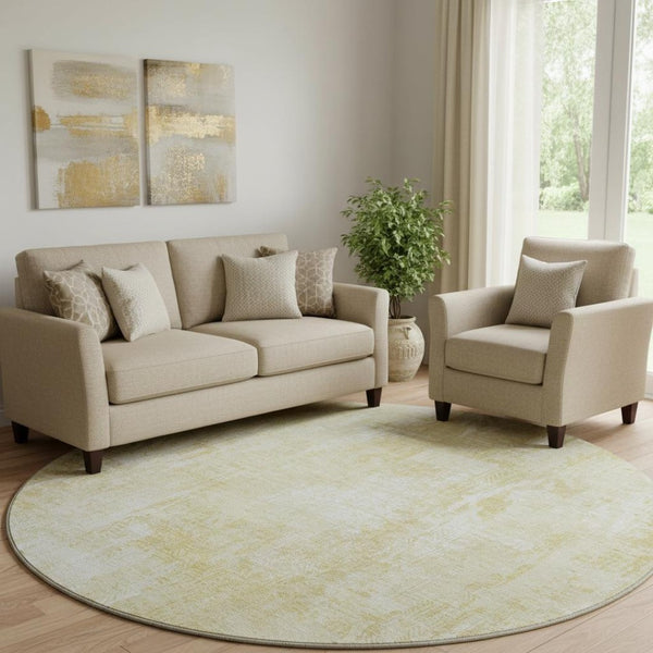 HomeRoots 8' Beige and Ivory Abstract Washable Round Area Rug with UV Protection for Busy Homes & Kids 657752