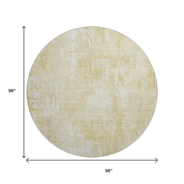 HomeRoots 8' Beige and Ivory Abstract Washable Round Area Rug with UV Protection for Busy Homes & Kids 657752