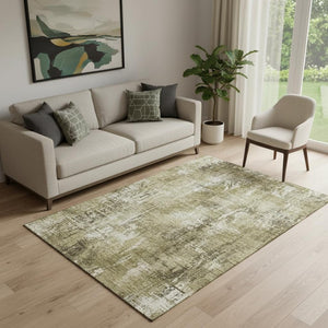 HomeRoots 5' x 8' Brown & Ivory Abstract Area Rug – Washable, UV-Protected, Durable for High-Traffic Homes 657757