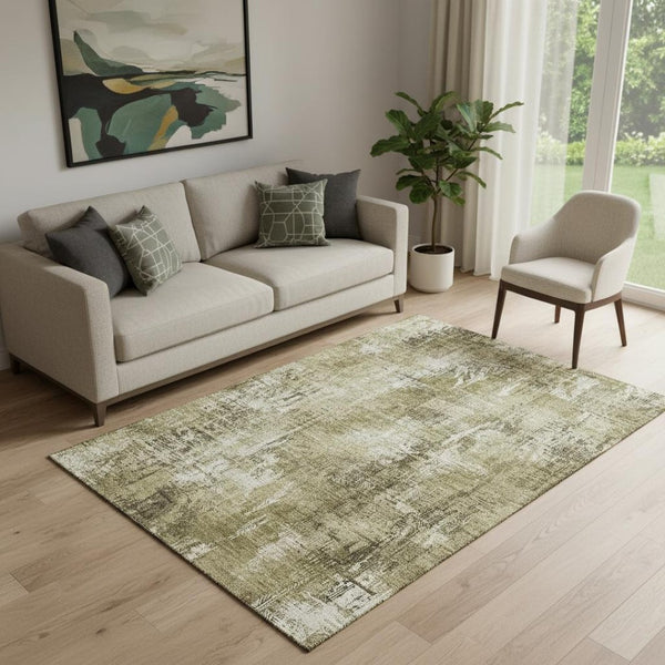 HomeRoots 5' x 8' Brown & Ivory Abstract Area Rug – Washable, UV-Protected, Durable for High-Traffic Homes 657757