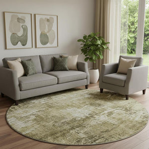 HomeRoots 8' Stylish Brown and Ivory Abstract Washable Round Rug with UV Protection for Family-Friendly Homes 657758