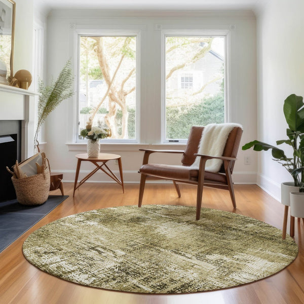 HomeRoots 8' Stylish Brown and Ivory Abstract Washable Round Rug with UV Protection for Family-Friendly Homes 657758