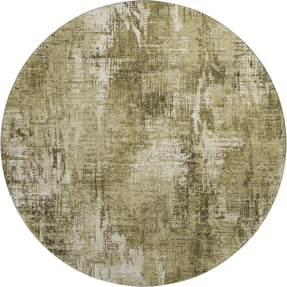 HomeRoots 8' Stylish Brown and Ivory Abstract Washable Round Rug with UV Protection for Family-Friendly Homes 657758