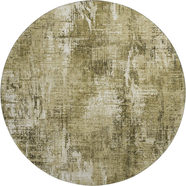 HomeRoots 8' Stylish Brown and Ivory Abstract Washable Round Rug with UV Protection for Family-Friendly Homes 657758