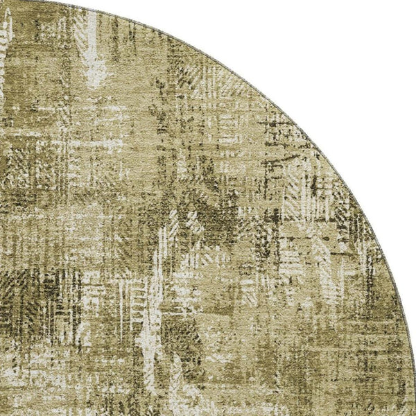 HomeRoots 8' Stylish Brown and Ivory Abstract Washable Round Rug with UV Protection for Family-Friendly Homes 657758