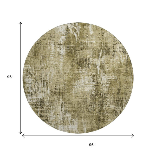 HomeRoots 8' Stylish Brown and Ivory Abstract Washable Round Rug with UV Protection for Family-Friendly Homes 657758