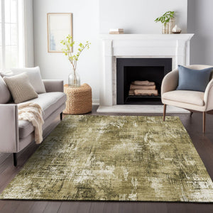 HomeRoots 8' X 10' Brown And Ivory Abstract Area Rug - Washable, UV Protected, Perfect for Busy Homes & Pets 657759
